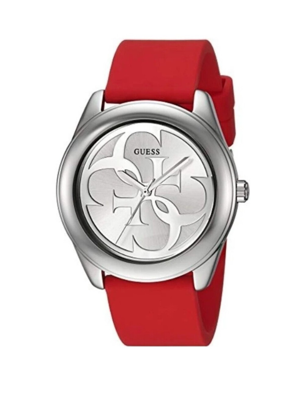 Guess G Logo Metalic Silver Red Rubber Strap 40mm Women's Watch U0911L9